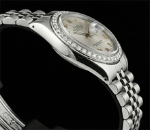 Afbeelding in Gallery-weergave laden, Witte Romeinse wijzerplaat Rolex damesarmband Datum Net diamanten rand
