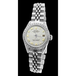 Witte Romeinse wijzerplaat Rolex damesarmband Datum Net diamanten rand