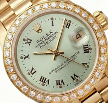 Afbeelding in Gallery-weergave laden, Witte Romeinse wijzerplaat met diamanten rand Rolex Datumjust Horloge voorzitter Stijl geel goud
