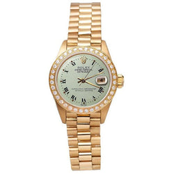 Rolex Datejust Horloge met Witte Romeinse Wijzerplaat, Diamanten Lunette en President Stijl Geelgoud