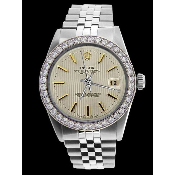 Witte Stok-wijzerplaat Rolex herenhorloge Roestvrij stalen armband diamanten rand SNELLE INSTELLING
