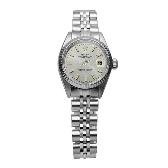 Witte lichtgevende wijzerplaat Rolex Datumjust roestvrij staal horloge gecanneleerde lunette Datumjust
