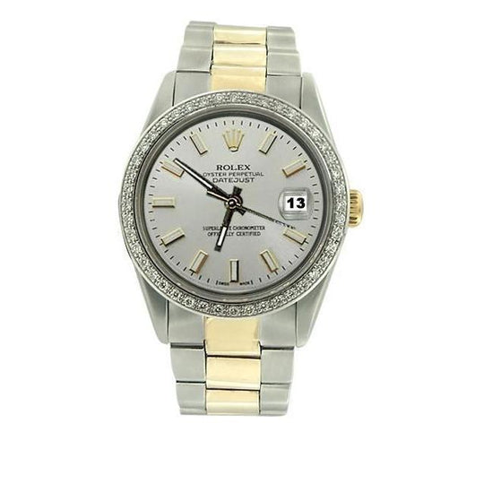 Witte stok wijzerplaat Rolex datum gewoon diamant lunette horloge roestvrij staal & goud SNELLE INSTELLING
