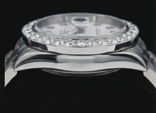 Afbeelding in Gallery-weergave laden, Witte wijzerplaat aangepaste diamant grote rand Rolex Datumjust horloge roestvrij staal
