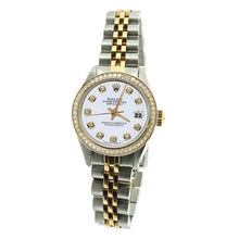 Afbeelding in Gallery-weergave laden, Witte wijzerplaat rand jubileum Roestvrij staal en goud Rolex Datumjust dameshorloge

