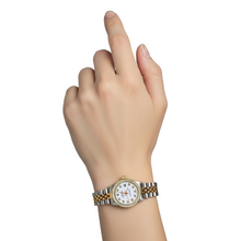 Afbeelding in Gallery-weergave laden, Witte wijzerplaat rand jubileum Roestvrij staal en goud Rolex Datumjust dameshorloge P2
