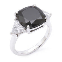 Afbeelding in Gallery-weergave laden, Zwarte verlovingsring voor dames 3,6 karaat echte kussengeslepen diamant triljant drie stenen 14K witgoud
