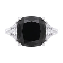 Afbeelding in Gallery-weergave laden, Zwarte verlovingsring voor dames 3,6 karaat echte kussengeslepen diamant triljant drie stenen 14K witgoud
