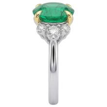 Afbeelding in Gallery-weergave laden, Colombiaanse Smaragd Rond Briljant Edelsteen Ring in Bicolor 14K Goud – bovenaanzicht
