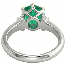 Afbeelding in Gallery-weergave laden, Fijne Smaragd Rond Briljant Edelsteen Ring in Tweekleurig 14K Goud – achteraanzicht
