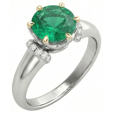 Afbeelding in Gallery-weergave laden, Fijne Smaragd Rond Briljant Edelsteen Ring in Tweekleurig 14K Goud – zijaanzicht
