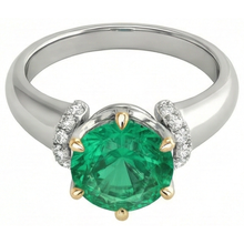 Afbeelding in Gallery-weergave laden, Fijne Smaragd Rond Briljant Edelsteen Ring in Tweekleurig 14K Goud – hoekaanzicht
