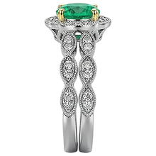 Afbeelding in Gallery-weergave laden, Fijne Smaragd Rond Briljant Edelsteen Ring in 14 Karaat Tweekleurig Goud – achteraanzicht
