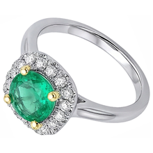 Afbeelding in Gallery-weergave laden, Fijne Smaragd Gekleurde Steen Ring 2,50-karaat Bicolor 14K Goud – bovenaanzicht
