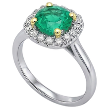 Afbeelding in Gallery-weergave laden, Fijne Smaragd Rond Briljant Gekleurde Steen Ring in Bicolor 14K Goud – profielaanzicht

