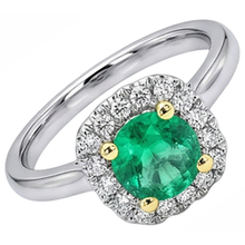 Afbeelding in Gallery-weergave laden, Fijne Smaragd Rond Briljant Gekleurde Steen Ring in Bicolor 14K Goud – hoekaanzicht
