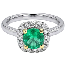 Afbeelding in Gallery-weergave laden, Fijne Smaragd Rond Briljant Gekleurde Steen Ring in Bicolor 14K Goud – vooraanzicht
