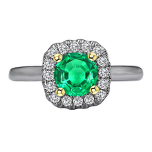 Afbeelding in Gallery-weergave laden, Fijne Smaragd Rond Briljant Gekleurde Steen Ring in Bicolor 14K Goud – hoofdaanzicht
