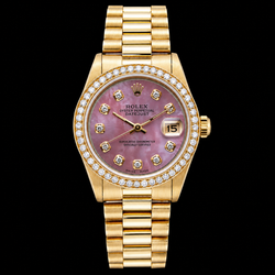 Geelgoud President Rolex 31 mm Bordeaux Parelmoer Diamanten Wijzerplaat Horloge