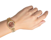 Afbeelding in Gallery-weergave laden, Zalmbruine diamanten wijzerplaat rand Rolex voorzitter Stijl horloge Datumjust P2
