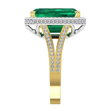 Afbeelding in Gallery-weergave laden, Zambiaanse groene smaragd en diamanten verlovingsring 11,50 karaat tweetonig 14K
