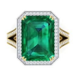 Zambiaanse smaragd en diamanten verlovingsring 11,50 karaat tweekleurig 14K