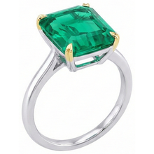 Afbeelding in Gallery-weergave laden, Fijne Smaragd Gekleurde Steen Ring 4 karaat Bicolor 14K Goud – zijaanzicht
