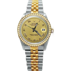 Zeer fijne Rolex Datumjust Romeinse wijzerplaat diamanten rand horloge tweekleurige SNELLE INSTELLING