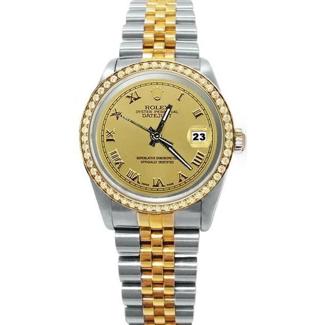 Zeer fijne Rolex Datumjust Romeinse wijzerplaat diamanten rand horloge tweekleurige SNELLE INSTELLING
