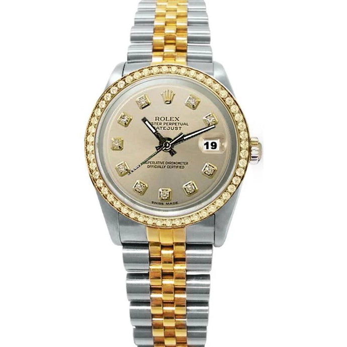Zeer fijne tweekleurige zilveren diamanten wijzerplaat rand Rolex Datumjust horloge
