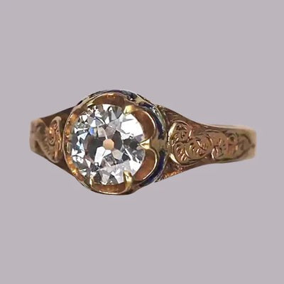 Zigeunergouden Solitaire Ring oud Geslepen Ronde Echt Diamant 1,50 Ct Vintage Stijl