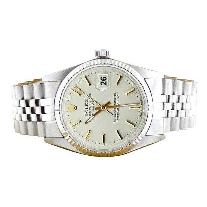 Zilveren Stok Wijzerplaat rand Tweekleurige Rolex Datumjust horlogeband
