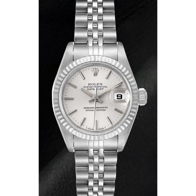 Zilveren wijzerplaat Rolex Lady-Datejust 26 mm roestvrij stalen horloge