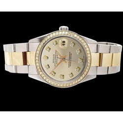 Zilverkleurige diamanten wijzerplaat rand Roestvrij staal en goud Rolex Datumjust-horloge