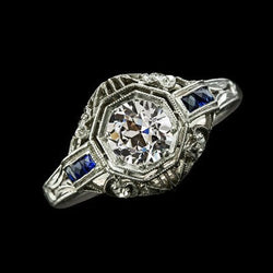 Zoals Edwardiaanse Sieraden Echt Diamond Old Miner Ring Princess Blue Sapphire