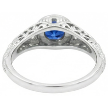 Afbeelding in Gallery-weergave laden, Zoals Edwardiaanse sieraden rond geslepen Sri Lankaanse saffier Natuurlijke echte diamanten ( niet in een laboratorium gekweekt ) gouden ring
