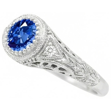 Afbeelding in Gallery-weergave laden, Zoals Edwardiaanse sieraden rond geslepen Sri Lankaanse saffier Natuurlijke echte diamanten ( niet in een laboratorium gekweekt ) gouden ring
