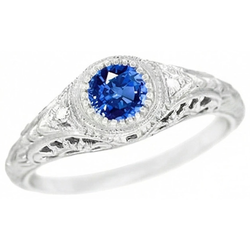 Zoals Edwardiaanse sieraden rond geslepen Sri Lankaanse saffier Natuurlijke echte diamanten ( niet in een laboratorium gekweekt ) gouden ring