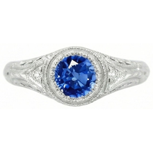 Afbeelding in Gallery-weergave laden, Zoals Edwardiaanse sieraden rond geslepen Sri Lankaanse saffier Natuurlijke echte diamanten ( niet in een laboratorium gekweekt ) gouden ring
