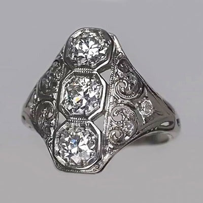 Zoals Edwardiaanse Sieraden Ronde Vintage geslepen Echt Diamanten Ring fFiligraan