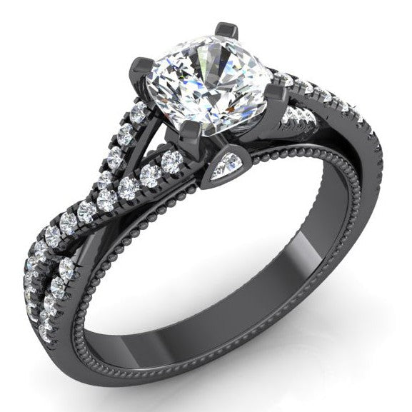 Zwart Gouden Echte Kussen Diamanten Dames Ring Met Accenten