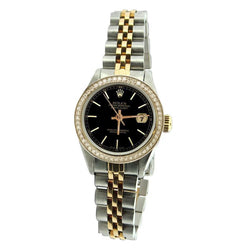 Zwarte Stok-wijzerplaat Datumjust Dames Rolex-horloge tweekleurig jubileum