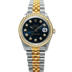Zwarte diamanten wijzerplaat Rolex Datumjust horloge massief goud en staal SNELLE INSTELLING