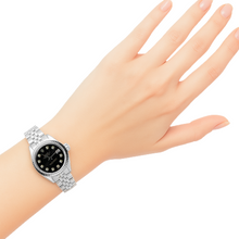 Afbeelding in Gallery-weergave laden, Zwarte diamanten wijzerplaat Rolex Datumjust roestvrij staal dames Datumjust horloge P1
