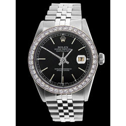 Zwarte stok wijzerplaat rand herenhorloge Rolex Datumjust Jubileum roestvrij staal snel ingesteld