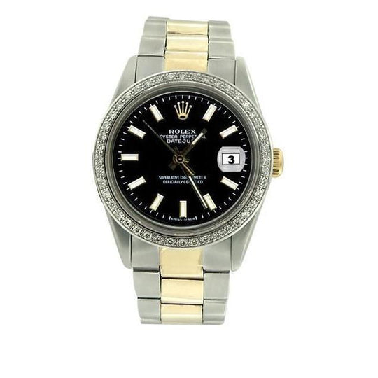Zwarte stok wijzerplaat roestvrij staal & Gouden Heren oester Rolex datumjust Horloge SNELLE INSTELLING
