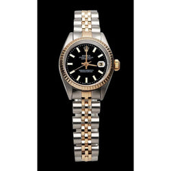 Zwarte wijzerplaat Rolex Datumjust 26 mm tweekleurig dameshorloge