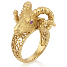 Afbeelding in Gallery-weergave laden, Amethist Rond Briljant Sieraadsteen Ring in 14K Geelgoud – vooraanzicht
