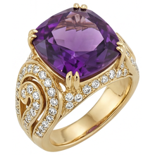 Afbeelding in Gallery-weergave laden, Amethist Cushion Slijpvorm Sieraadsteen Ring in 14K Geelgoud – vooraanzicht
