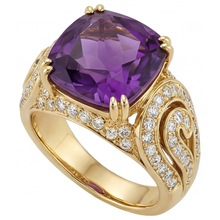 Afbeelding in Gallery-weergave laden, Sieraadsteen Ring 14K Geelgoud met Amethist – zijaanzicht
